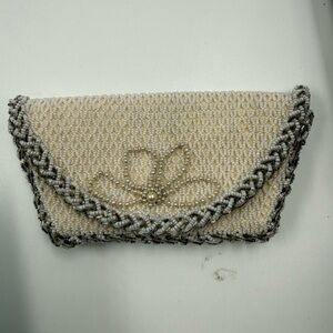 Beaded Clutch Made In Czechoslovakia White Silver Ivory